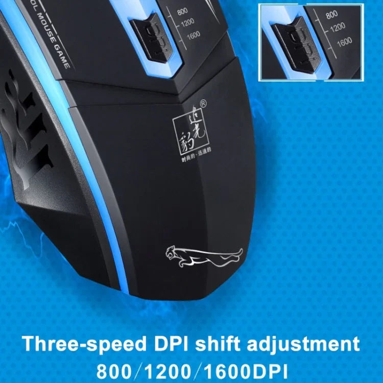 Chuột chơi game quang có dây USB Chasing Leopard 199 1600DPI điều chỉnh 3 tốc độ có đèn LED nền, chiều dài: 1.3m, 199 màu đen, 199