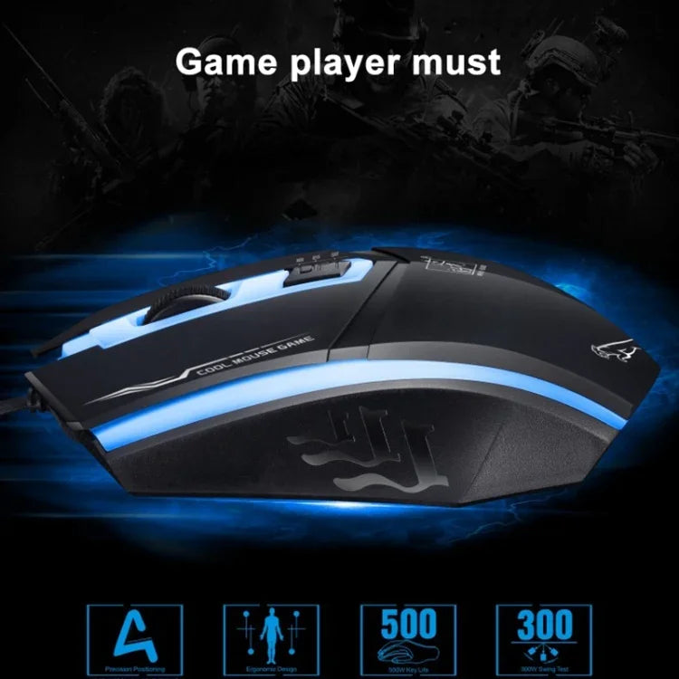 Chuột chơi game quang có dây USB Chasing Leopard 199 1600DPI điều chỉnh 3 tốc độ có đèn LED nền, chiều dài: 1.3m, 199 màu đen, 199