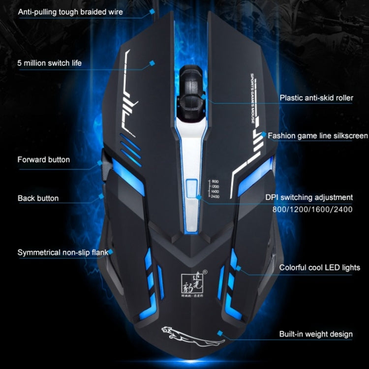 Chuột chơi game quang có dây USB Chasing Leopard V17 2400DPI điều chỉnh 4 tốc độ có họa tiết đường kẻ và đèn LED nhấp nháy, chiều dài: 1.45m, V17, V17 màu đen bóng