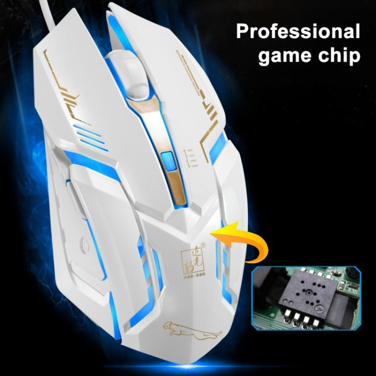 Chuột chơi game quang có dây USB Chasing Leopard V17 2400DPI điều chỉnh 4 tốc độ có họa tiết đường kẻ và đèn LED nhấp nháy, chiều dài: 1.45m, V17, V17 màu đen bóng