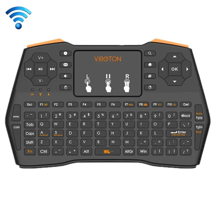 Bàn phím không dây VIBOTON i8 Plus cập nhật 2.4GHz QWERT Mini có Touchpad cho TV Box, Mi Box, Máy tính, Máy tính bảng, Laptop và Máy chiếu (Màu đen), Bàn phím không dây