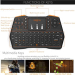 Bàn phím không dây VIBOTON i8 Plus cập nhật 2.4GHz QWERT Mini có Touchpad cho TV Box, Mi Box, Máy tính, Máy tính bảng, Laptop và Máy chiếu (Màu đen), Bàn phím không dây