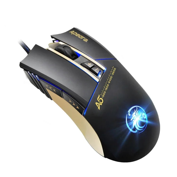 Chuột chơi game chính xác cao Apedra iMICE A5 đèn LED bốn màu điều khiển ánh sáng thở USB 7 nút 3200 DPI có dây quang học cho máy tính PC Laptop, iMICE A5