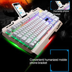 Bàn phím chơi game có dây ZGB G700 104 phím cảm giác cơ phát sáng bảng kim loại treo kèm giá đỡ điện thoại