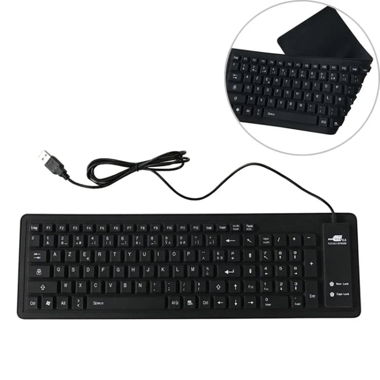 Bàn phím USB có dây chống nước 103 phím tiếng Pháp bằng silicone cho máy tính để bàn và laptop, Dài cáp: 1.5m