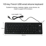 Bàn phím USB có dây chống nước 103 phím tiếng Pháp bằng silicone cho máy tính để bàn và laptop, Dài cáp: 1.5m