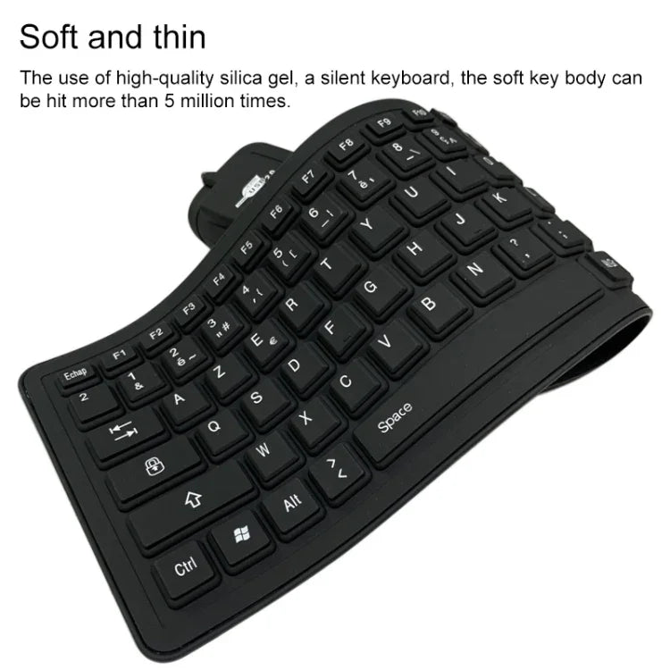 Bàn phím USB có dây chống nước 103 phím tiếng Pháp bằng silicone cho máy tính để bàn và laptop, Dài cáp: 1.5m