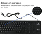 Bàn phím USB có dây chống nước 103 phím tiếng Pháp bằng silicone cho máy tính để bàn và laptop, Dài cáp: 1.5m