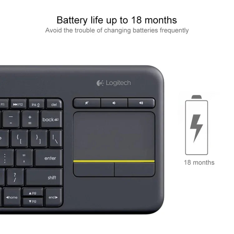 Bàn phím điều khiển cảm ứng không dây Logitech K400 Plus 2.4GHz, phạm vi không dây: 10m, Logitech K400 Plus