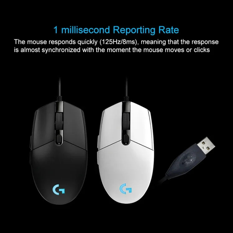 Chuột chơi game quang có dây Logitech G102 6 phím RGB phát sáng 6000DPI điều chỉnh 5 tốc độ, chiều dài: 2m, G102, G102 (Trắng)
