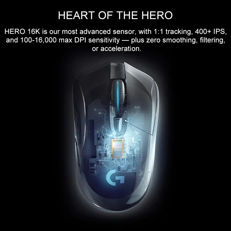 Chuột chơi game quang không dây Logitech G703 LIGHTSPEED 16000 DPI 6 nút lập trình cảm biến HERO 16K đèn nền RGB