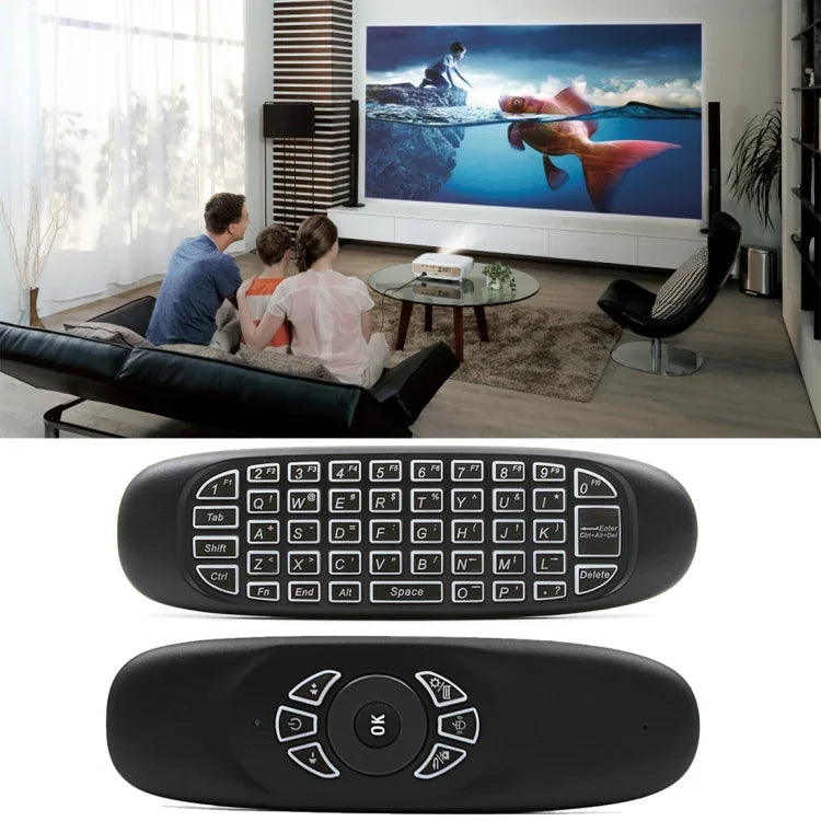 C120 Chuột không dây Air Mouse có đèn nền 2.4GHz, bàn phím, cảm biến con quay 3D, điều khiển từ xa Android cho PC, Android TV Box / Smart TV, thiết bị chơi game, bàn phím đèn nền trắng