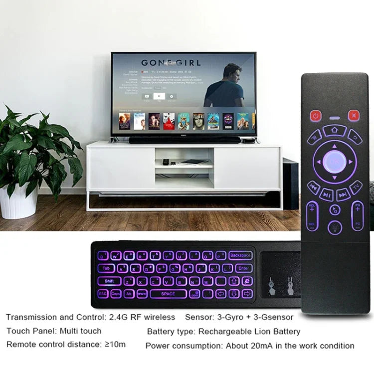 T6 Phiên bản đèn màu Chuột không dây Air Mouse 2.4GHz, điều khiển từ xa có touchpad & học IR cho PC, Android TV Box / Smart TV, thiết bị đa phương tiện, T6