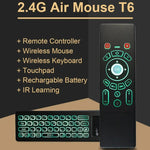 T6 Phiên bản đèn màu Chuột không dây Air Mouse 2.4GHz, điều khiển từ xa có touchpad & học IR cho PC, Android TV Box / Smart TV, thiết bị đa phương tiện, T6