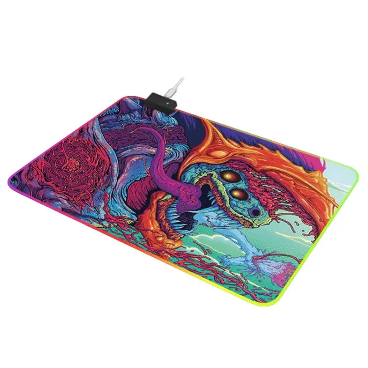 Bàn di chuột có đèn họa tiết quái vật máy tính, Kích thước: 90 x 40 x 0,4cm, 90 x 40 x 0,4cm