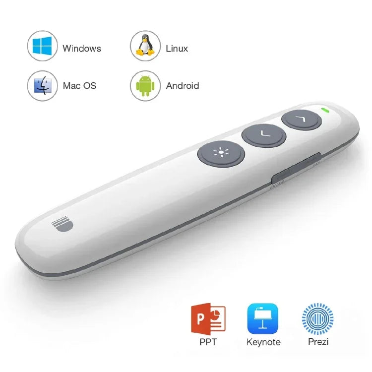 Doosl DSIT007 Bút điều khiển từ xa không dây sạc lại trình chiếu Powerpoint 2.4GHz, Khoảng cách điều khiển: 10m (Trắng), DSIT007