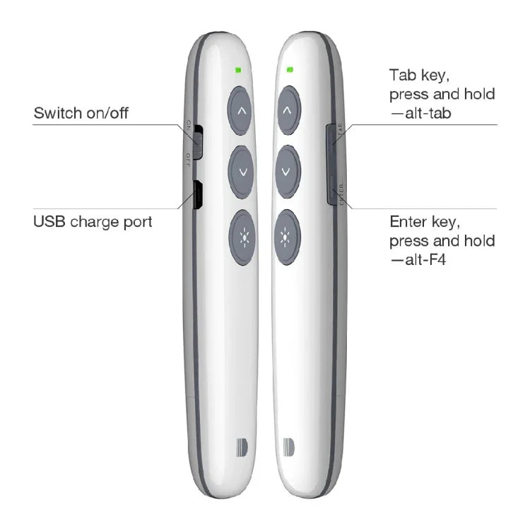 Doosl DSIT007 Bút điều khiển từ xa không dây sạc lại trình chiếu Powerpoint 2.4GHz, Khoảng cách điều khiển: 10m (Trắng), DSIT007