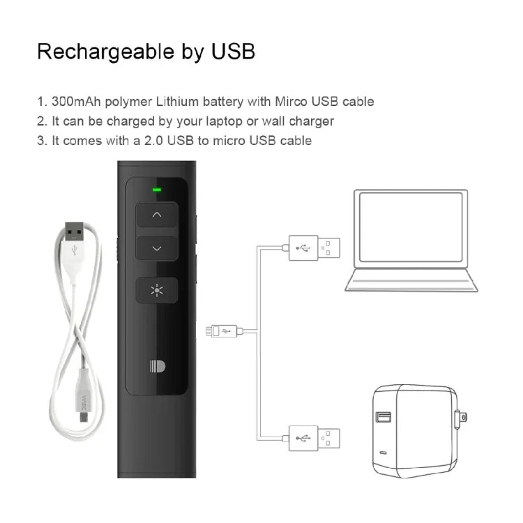 Doosl DSIT013 Điều khiển từ xa trình chiếu PowerPoint sạc lại 2.4GHz Đa chức năng với con trỏ laser cho PowerPoint / Keynote / Prezi, Khoảng cách điều khiển: 100m