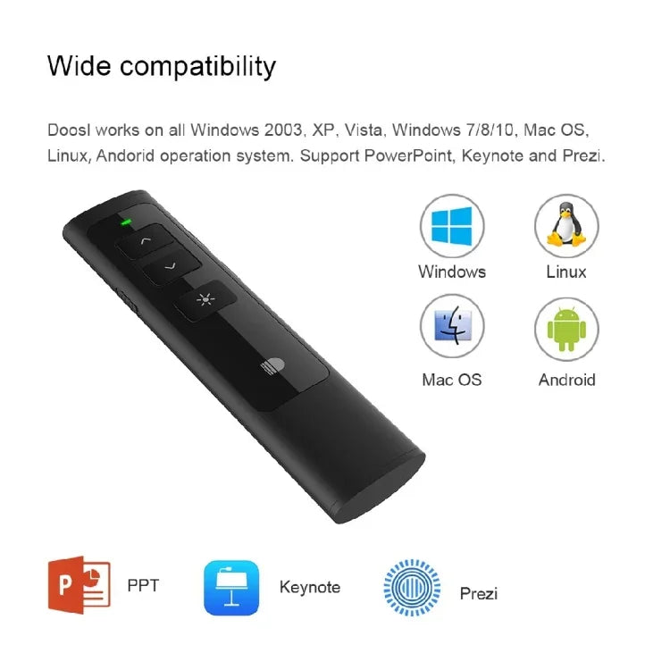 Doosl DSIT013 Điều khiển từ xa trình chiếu PowerPoint sạc lại 2.4GHz Đa chức năng với con trỏ laser cho PowerPoint / Keynote / Prezi, Khoảng cách điều khiển: 100m