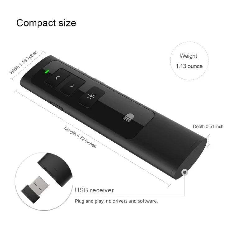 Doosl DSIT013 Điều khiển từ xa trình chiếu PowerPoint sạc lại 2.4GHz Đa chức năng với con trỏ laser cho PowerPoint / Keynote / Prezi, Khoảng cách điều khiển: 100m