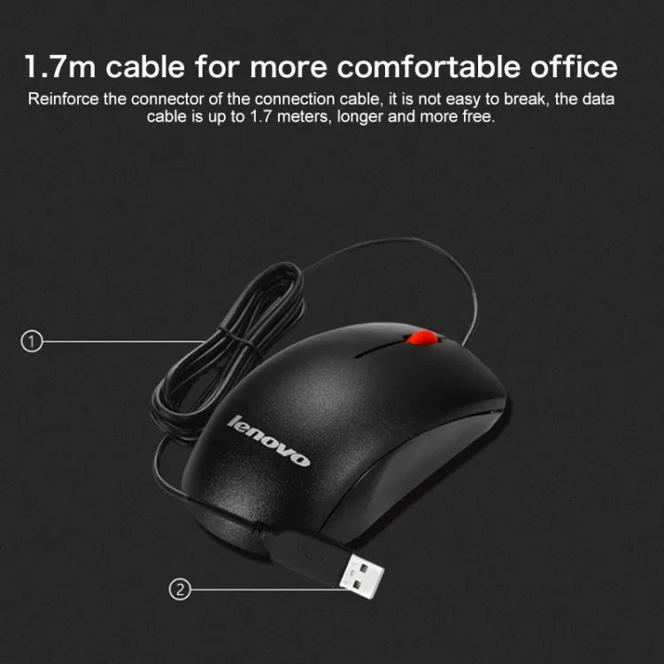 Chuột có dây văn phòng thời trang Lenovo M120 Pro chấm đỏ, Chuột có dây M120 Pro