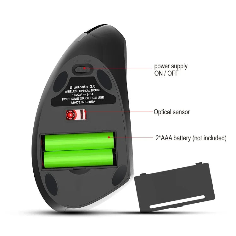Chuột quang dọc Bluetooth 3.0 không dây HXSJ T29 6 phím 2400 DPI điều chỉnh công thái học, 6 nút T29 màu xám