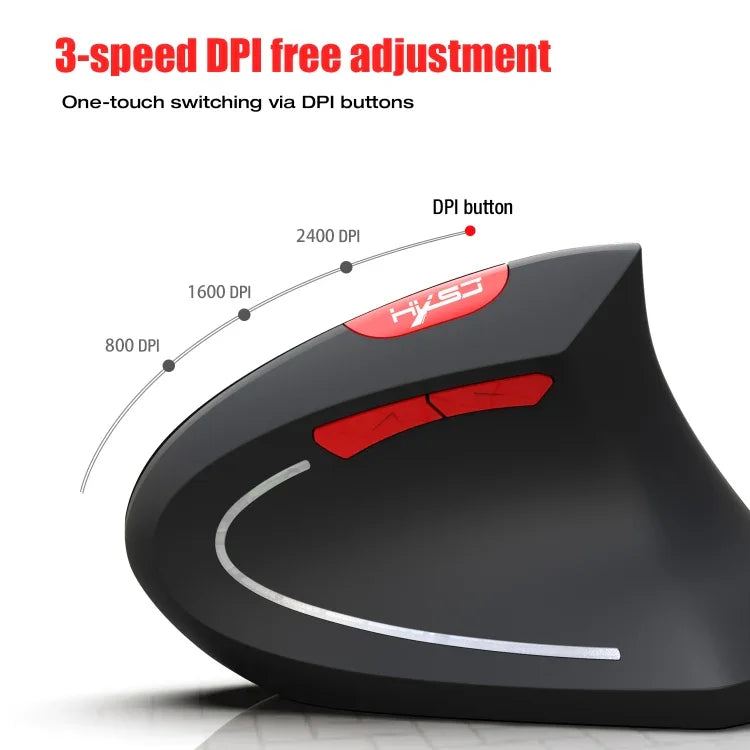 Chuột quang dọc Bluetooth 3.0 không dây HXSJ T29 6 phím 2400 DPI điều chỉnh công thái học, 6 nút T29 màu xám