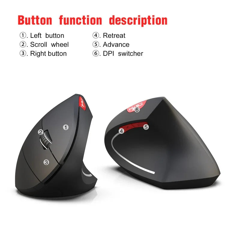 Chuột quang dọc Bluetooth 3.0 không dây HXSJ T29 6 phím 2400 DPI điều chỉnh công thái học, 6 nút T29 màu xám
