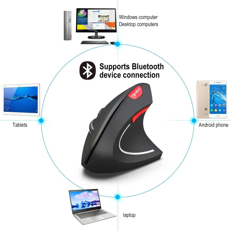 Chuột quang dọc Bluetooth 3.0 không dây HXSJ T29 6 phím 2400 DPI điều chỉnh công thái học, 6 nút T29 màu xám