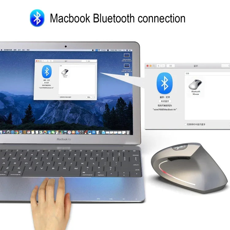 Chuột quang dọc Bluetooth 3.0 không dây HXSJ T29 6 phím 2400 DPI điều chỉnh công thái học, 6 nút T29 màu xám