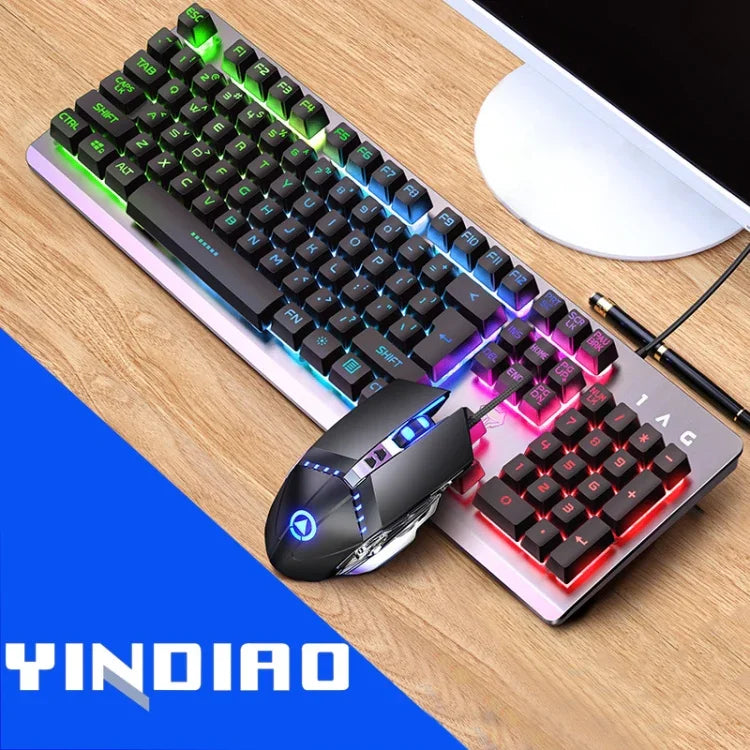 Bộ bàn phím RGB có đèn nền cảm giác cơ có dây USB YINDIAO K002 + chuột quang im lặng, Đèn nền RGB / Im lặng / Đen, Đèn nền RGB / Trắng