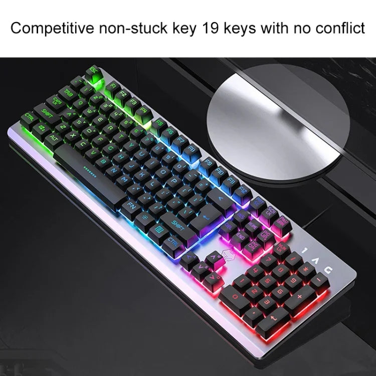 Bộ bàn phím RGB có đèn nền cảm giác cơ có dây USB YINDIAO K002 + chuột quang im lặng, Đèn nền RGB / Im lặng / Đen, Đèn nền RGB / Trắng