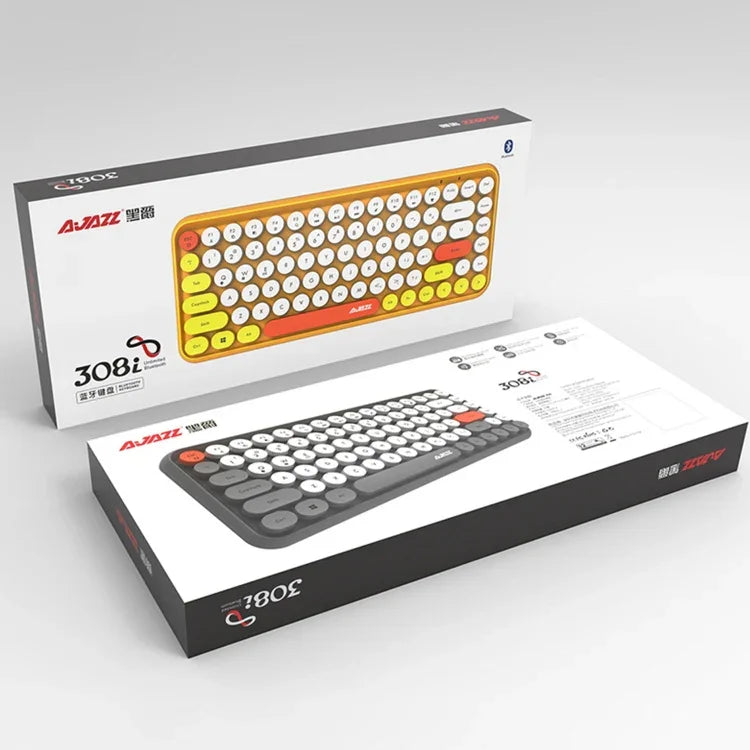 Bàn phím không dây Ajazz 308I cho máy tính bảng, điện thoại di động, gia đình, văn phòng, màu đen
