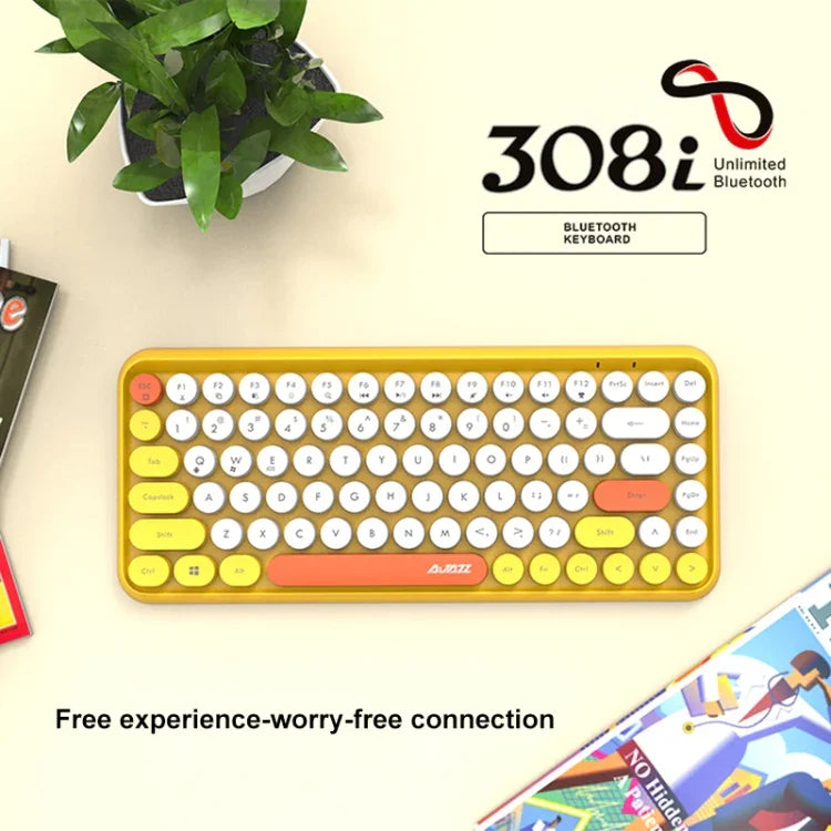 Bàn phím Bluetooth 84 phím Ajazz 308I cho máy tính bảng, điện thoại di động, gia đình, văn phòng, màu vàng