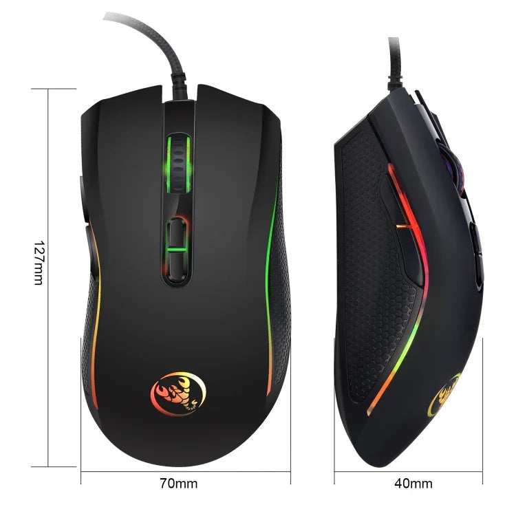 Chuột chơi game có dây phát sáng nhiều màu 7 nút 3200 DPI điều chỉnh công thái học quang học HXSJ A869, A869