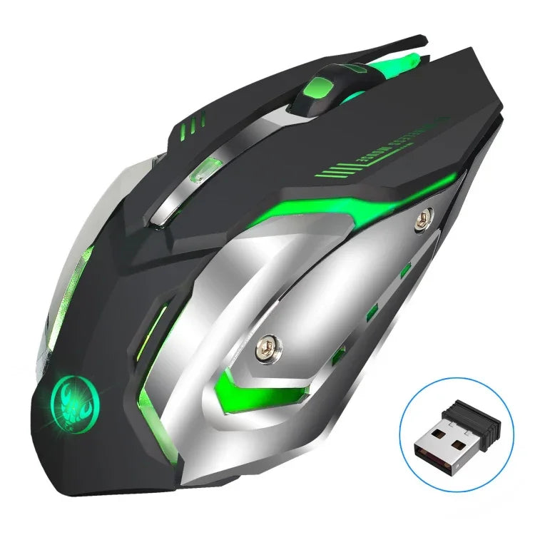 Chuột chơi game quang không dây sạc lại HXSJ M10 2.4GHz 6 phím với đèn màu sắc 2400DPI công thái học cho máy tính để bàn, M10