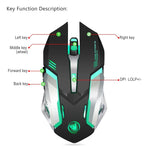 Chuột chơi game quang không dây sạc lại HXSJ M10 2.4GHz 6 phím với đèn màu sắc 2400DPI công thái học cho máy tính để bàn, M10