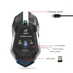 Chuột chơi game quang không dây sạc lại HXSJ M10 2.4GHz 6 phím với đèn màu sắc 2400DPI công thái học cho máy tính để bàn, M10