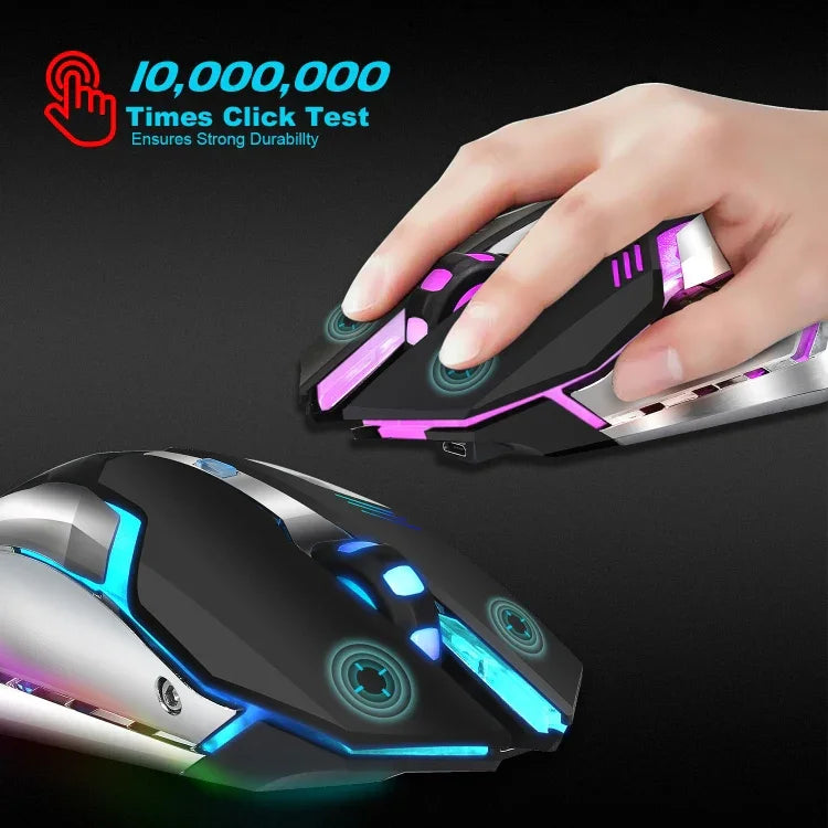 Chuột chơi game quang không dây sạc lại HXSJ M10 2.4GHz 6 phím với đèn màu sắc 2400DPI công thái học cho máy tính để bàn, M10