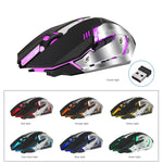 Chuột chơi game quang không dây sạc lại HXSJ M10 2.4GHz 6 phím với đèn màu sắc 2400DPI công thái học cho máy tính để bàn, M10