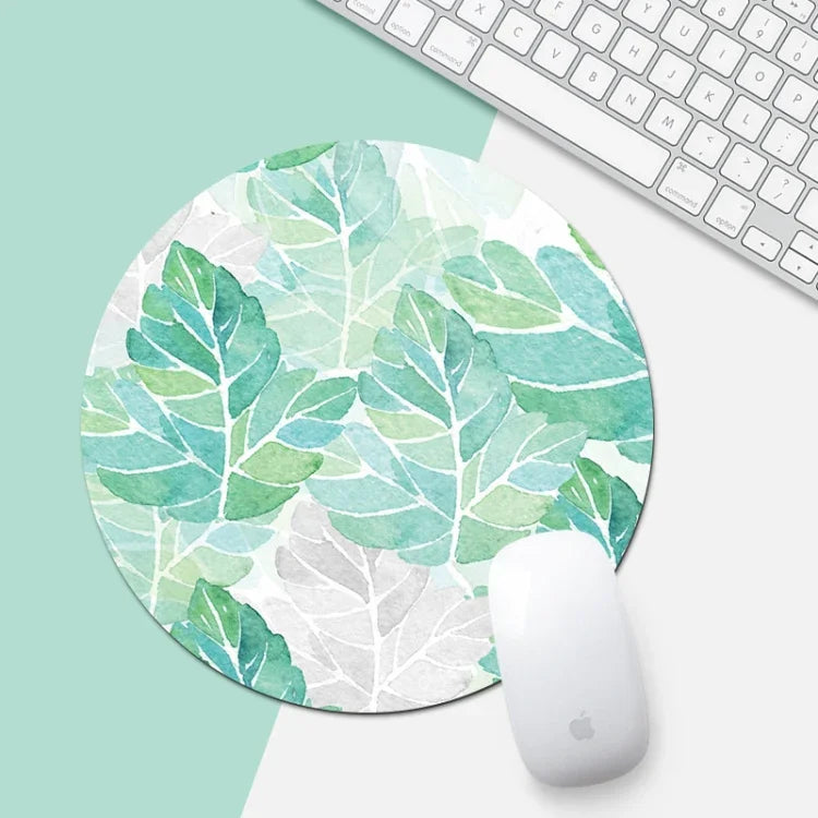 Miếng lót chuột hình tròn họa tiết hoa hướng dương xanh lá, Đường kính: 22cm, Hoa hướng dương xanh lá