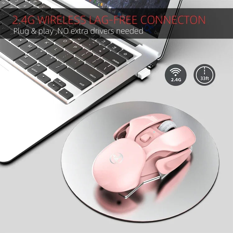 Chuột không dây điều chỉnh 3 chế độ HXSJ T37 2.4GHz 1600dpi im lặng, T37 màu hồng