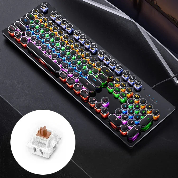 Bàn phím chơi game có dây USB cơ học YINDIAO mạ điện phong cách punk pha trộn ánh sáng, Switch trà, Phong cách punk mạ điện, Switch trà (Đen)