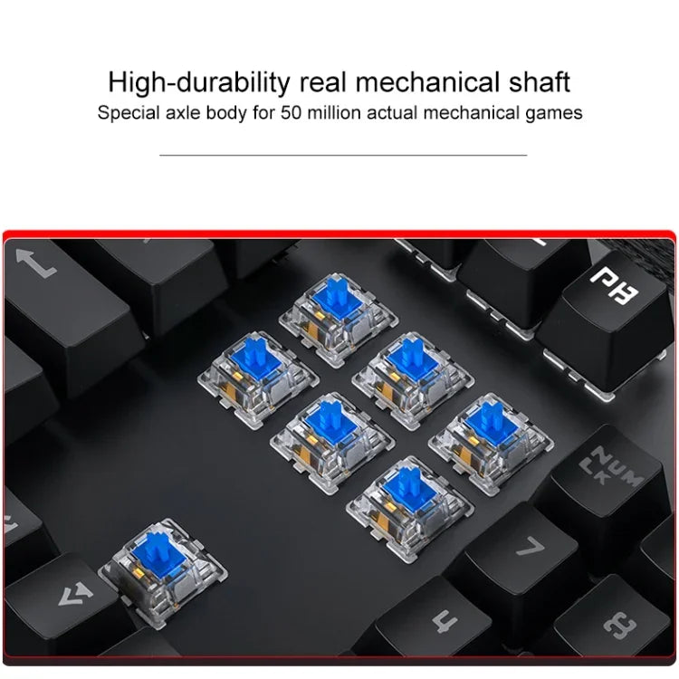 Bàn phím chơi game có dây USB cơ học YINDIAO mạ điện phong cách punk pha trộn ánh sáng, Switch trà, Phong cách punk mạ điện, Switch trà (Đen)