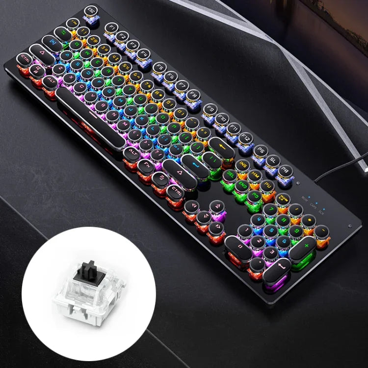 Bàn phím chơi game có dây USB cơ học YINDIAO mạ điện phong cách punk pha trộn ánh sáng, Switch đen, Phong cách punk mạ điện, Switch đen (Đen)