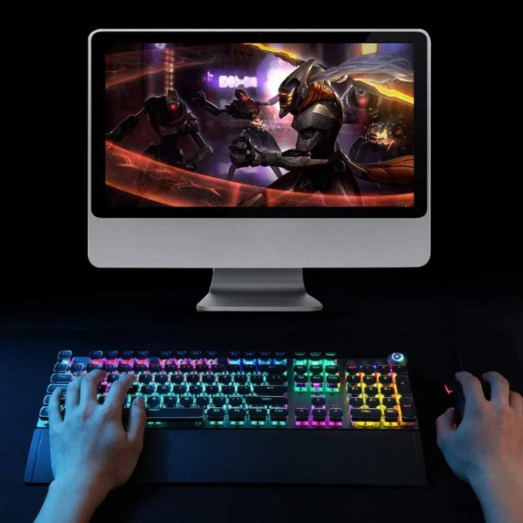 Bàn phím chơi game có dây USB cơ học AULA F2088 108 phím pha trộn ánh sáng phong cách punk mạ điện với nút kim loại, Switch xanh bạc