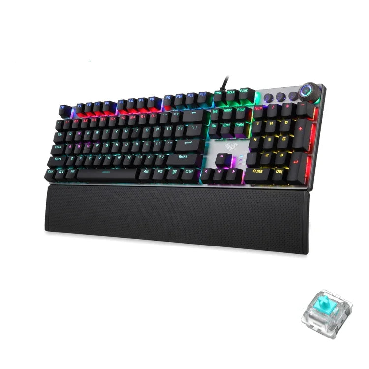 Bàn phím chơi game có dây USB cơ học AULA F2088 108 phím pha trộn ánh sáng với switch xanh, Nút kim loại, Switch xanh đen