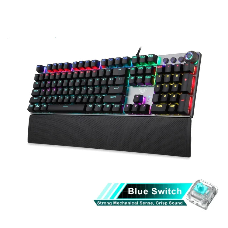 Bàn phím chơi game có dây USB cơ học AULA F2088 108 phím pha trộn ánh sáng với switch xanh, Nút kim loại, Switch xanh đen