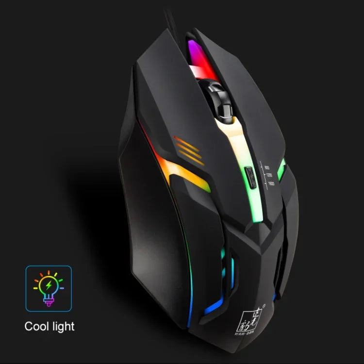 Chuột chơi game quang có dây Chasing Leopard K2 USB đèn nền LED 1600DPI điều chỉnh 3 tốc độ, chiều dài: 1.3m, K2