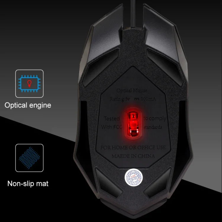 Chuột chơi game quang có dây Chasing Leopard K2 USB đèn nền LED 1600DPI điều chỉnh 3 tốc độ, chiều dài: 1.3m, K2